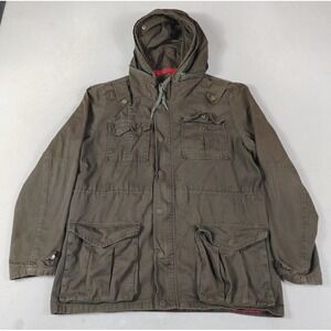 Gramercy Jacket Mens Large Brown Hooded Canvas Military Field Tartan Lined Chore